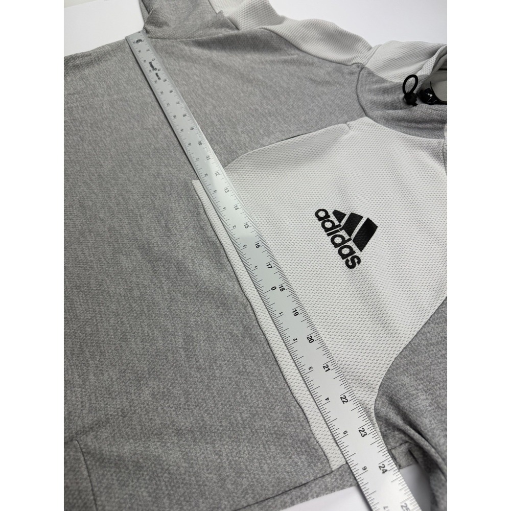 Adidas Hoodie Pullover Sweatshirt Gray White Colorblock Fleece Lined Men's XL - Picture 6 of 9